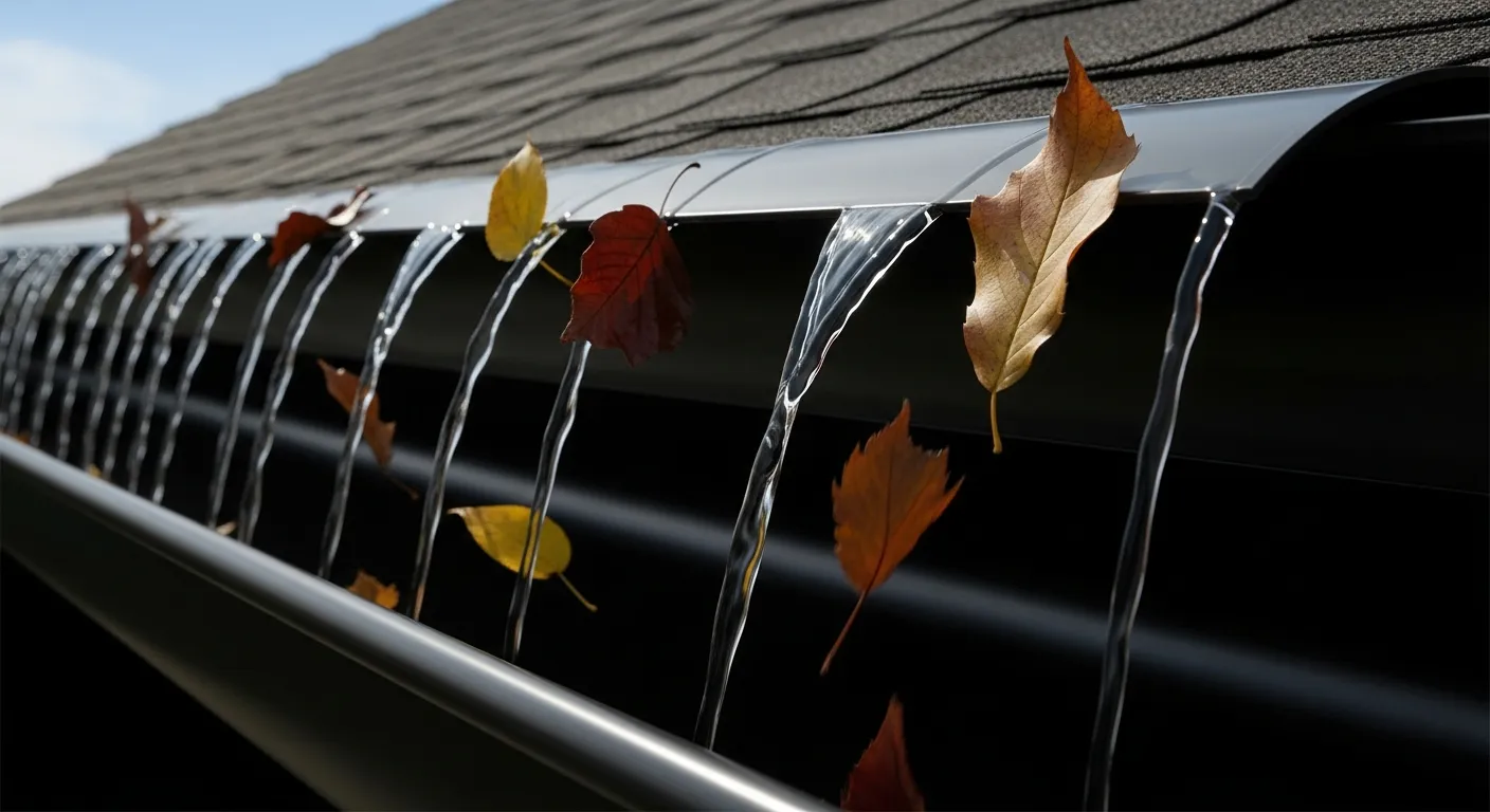 Professional gutter guard installation showing micro-mesh system on a Minnesota residential roof