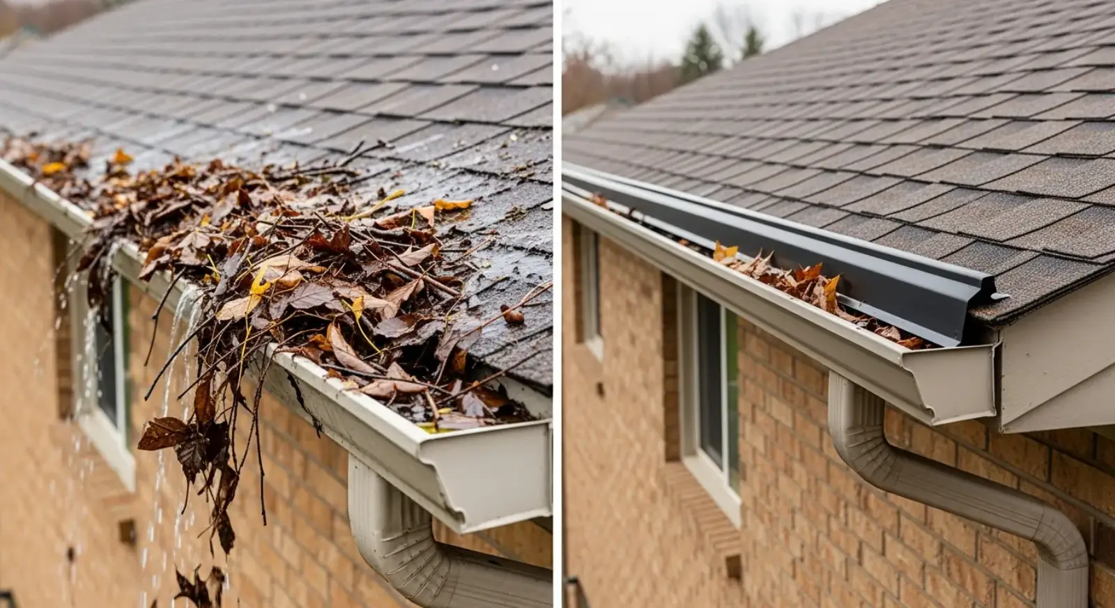 Comparison of different gutter guard types showing micro-mesh, reverse curve, and screen options