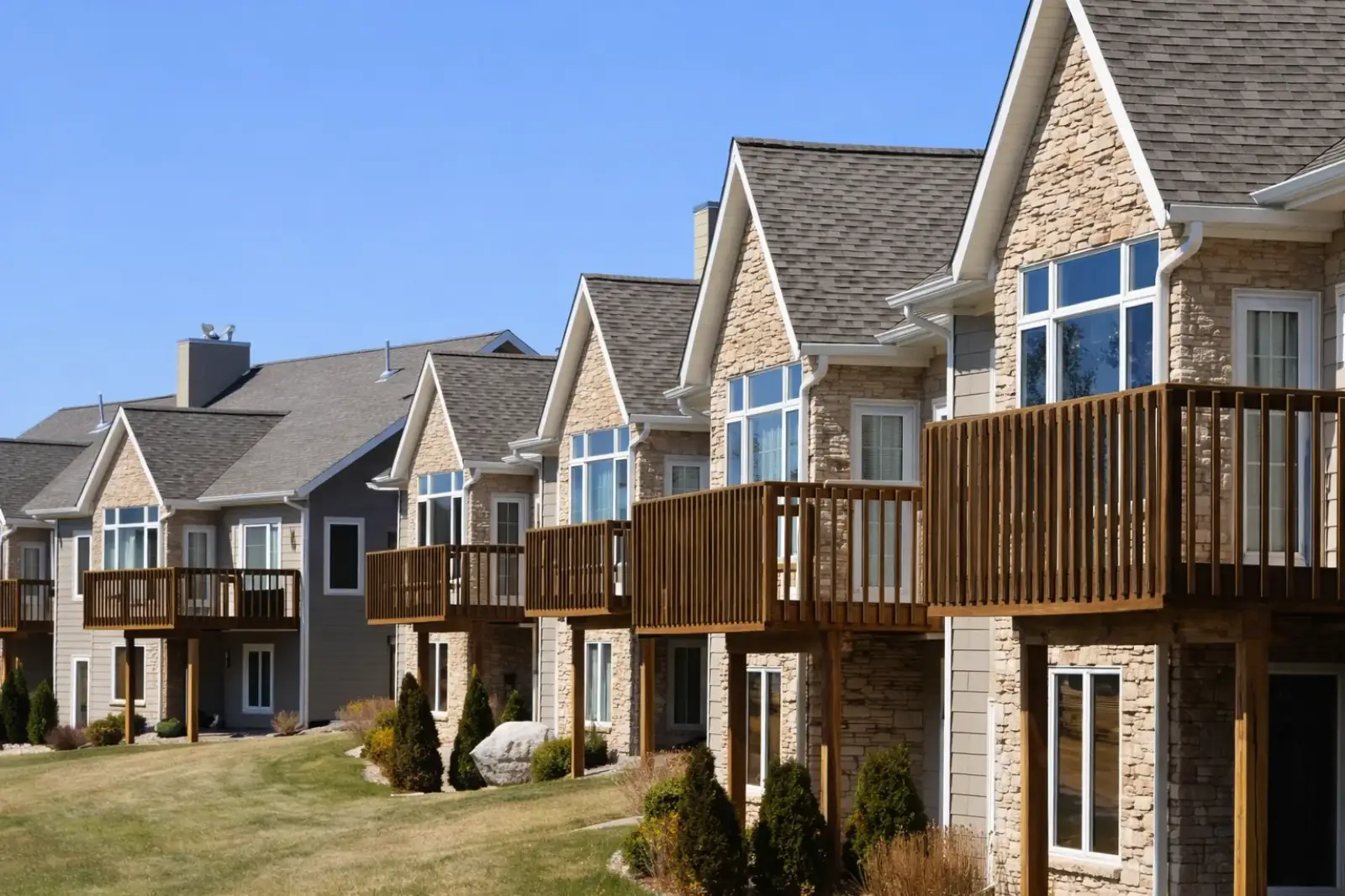 Condo Townhome Complex Wooden Balconies Decks