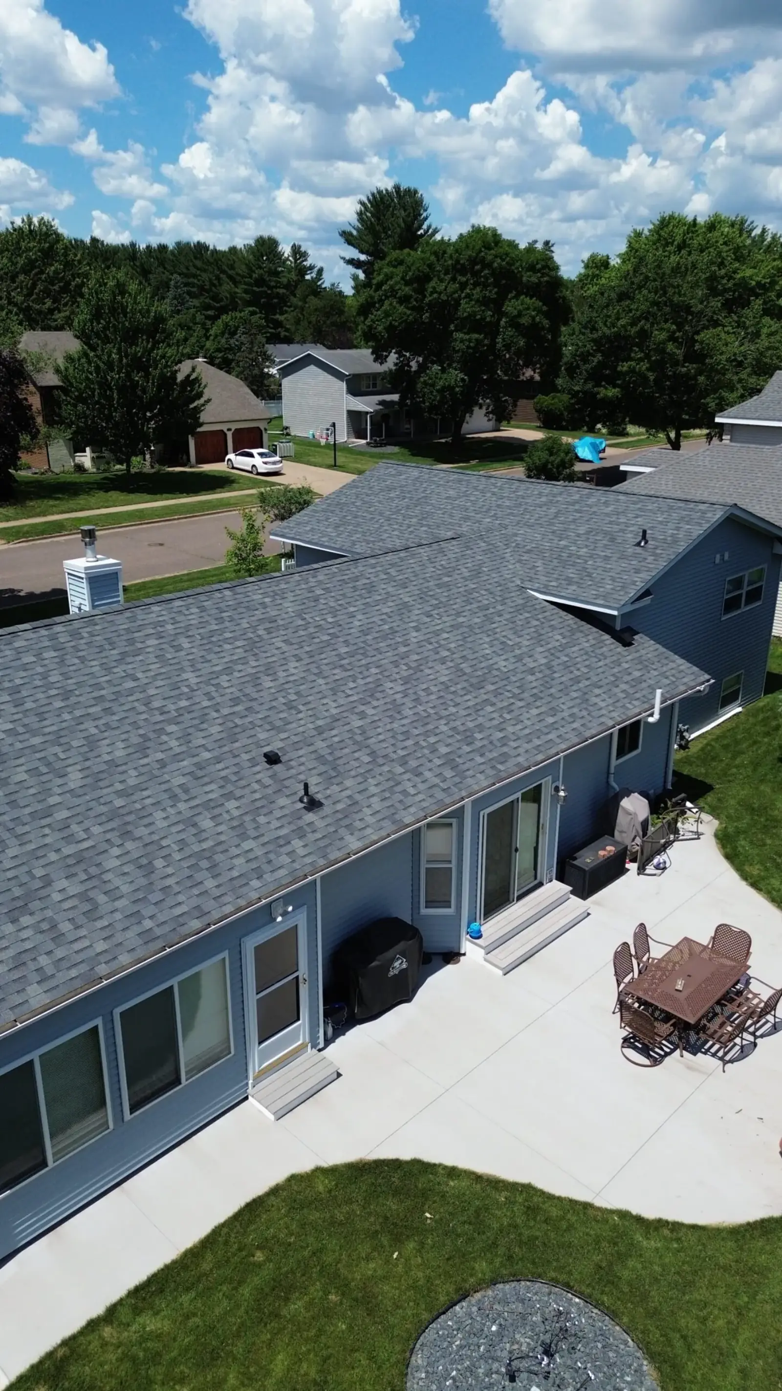 Drone Aerial Blue Ranch Home Patio Neighborhood