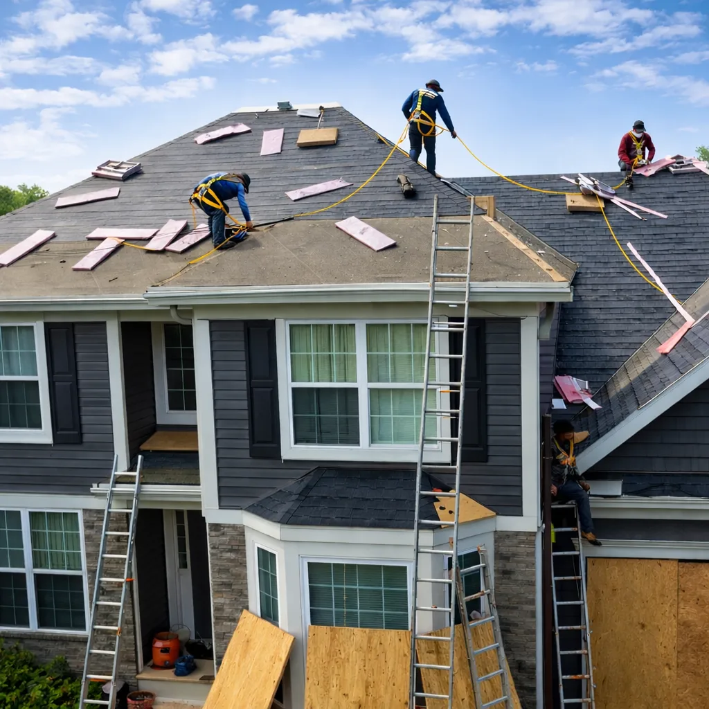 Roofing Crew Multi Story Home Safety Harnesses